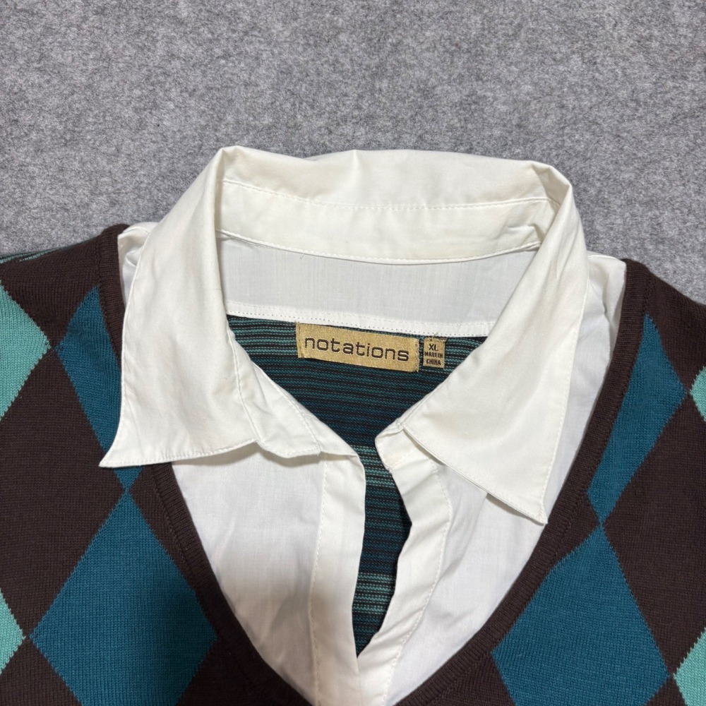 Notations Womens XL Argyle‎ Sweater Vest Layered Top Brown Teal Preppy Academic - Picture 2 of 5
